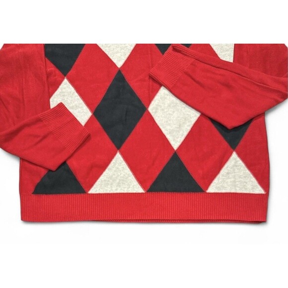 Vintage Express Y2K Men’s Red Argyle Preppy Pullover Sweater Size L 80’s Vibes - Picture 2 of 4